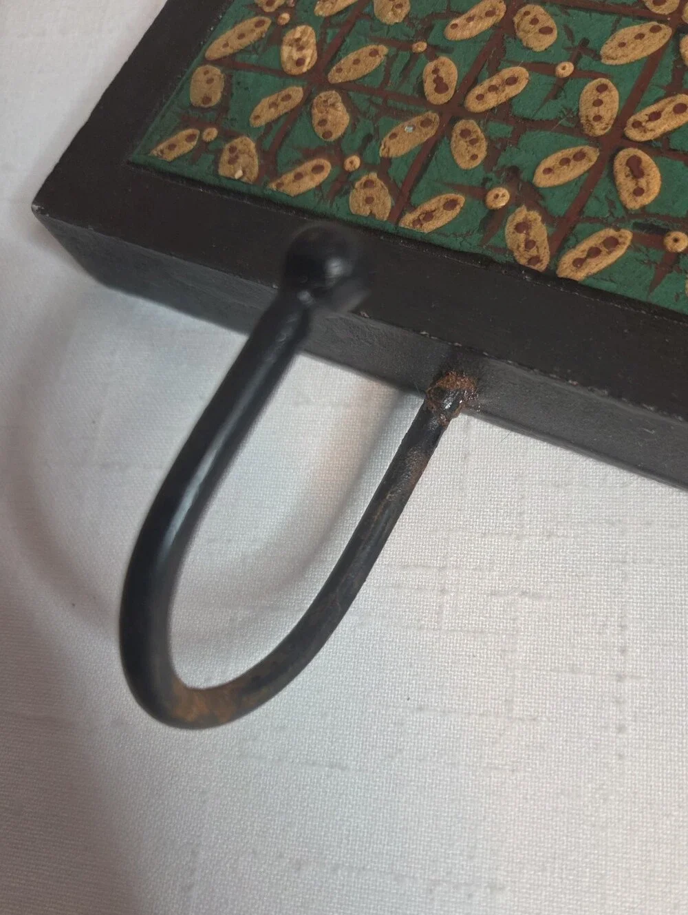Pier 1 Imports Boho Batik Wall Hook Rack Hand Painted Wood Metal